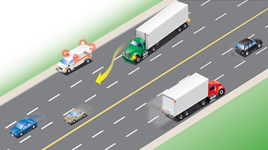 allow one lane clearance between your vehicle and the emergency vehicle