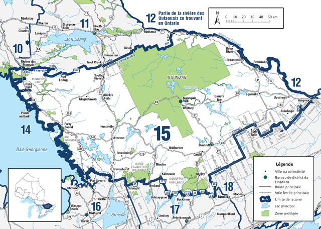La zone 15 est située principalement dans le Sud de l’Ontario et comprend les villes de Pembroke, Parry Sound, Huntsville et Bancroft.