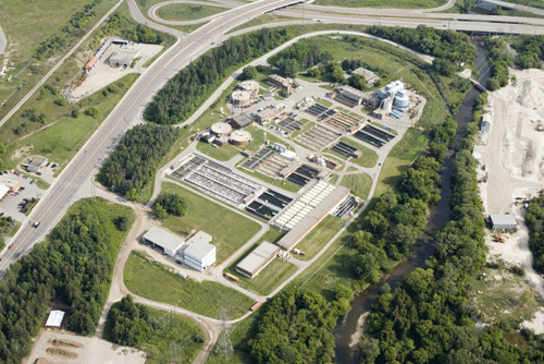Aerial view of the City of Guelph’s wastewater treatment plant