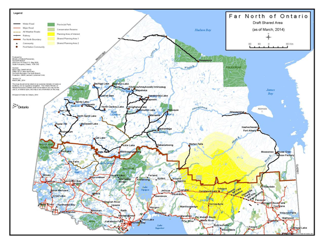 Illustration of the entire Constance Lake First Nation traditional area in relation to the Province of Ontario