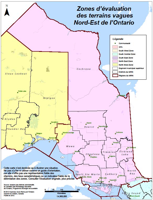 Zones d’evaluation des terrains vagues Nord-Est de l’Ontario