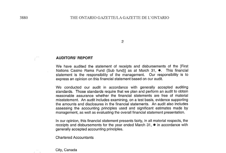 Title: Schedule F Ontario First Nations Limited Partnership Audited Financial Statements and Expenses By Catagory  - Description: A photcopied image of Schedule F