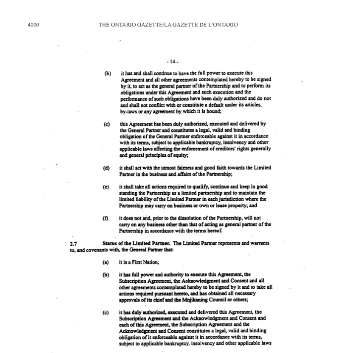 Title: Schedule L MFN limited partnership agreement - Description: A photocopied image of the MFN limited partnership agreement
