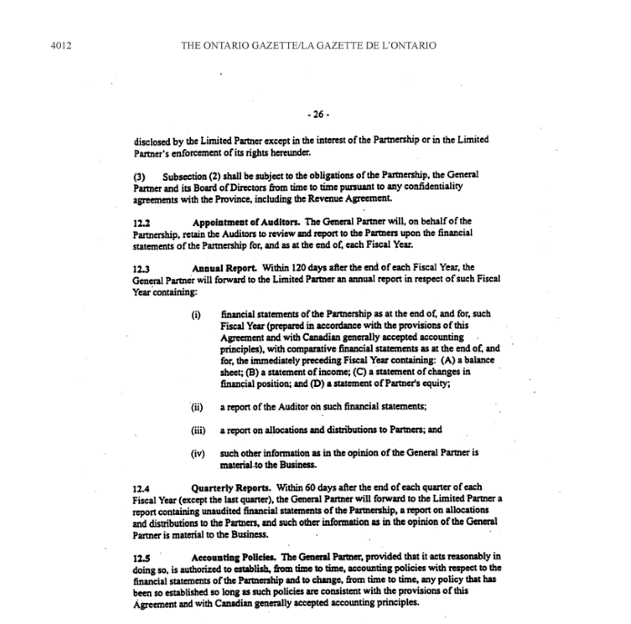 Title: Schedule L MFN limited partnership agreement - Description: A photocopied image of the MFN limited partnership agreement