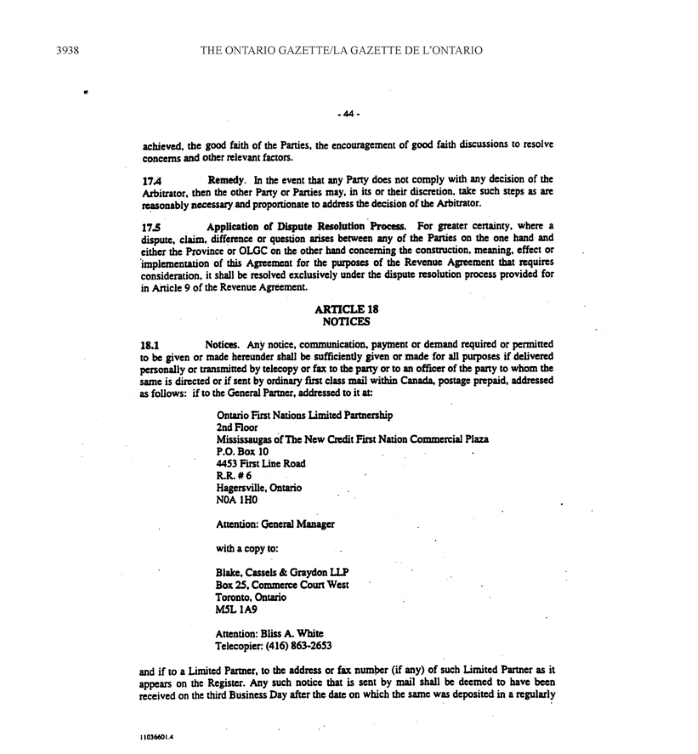 Title: Schedule k OFN limited partnership agreement - Description: A photocopied image of the OFN limited partnership agreement