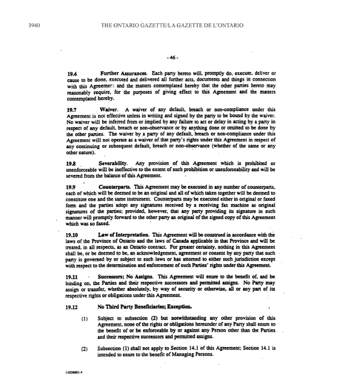 Title: Schedule k OFN limited partnership agreement - Description: A photocopied image of the OFN limited partnership agreement