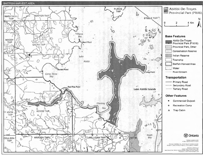 Map of Abitibi-De-Troyes Provincial Park Baitfish Harvest Area