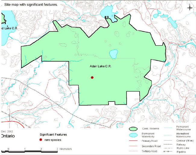 Map showing significant features of Adair Lake Conservation Reserve