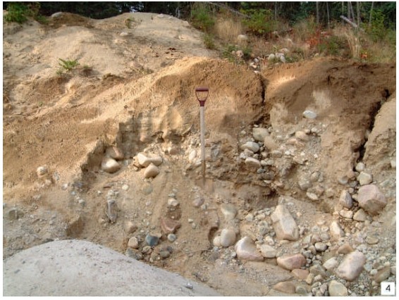 Photograph of Ice contact deposits of the Hartman moraine in a gravel pit along the Basket Lake road