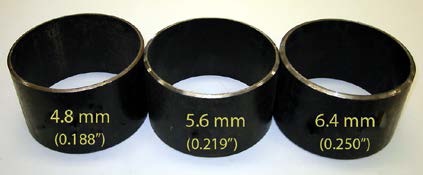 Picture of 3 casings for drilled wells with different wall thinkness: 4.8 mm, 5.6 mm, 6.4 mm