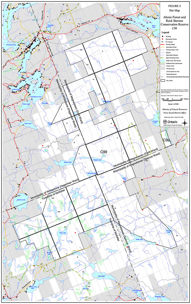 This is figure 2 site map depicting Ahmic Forest and Rock Barrens Conservation Reserve