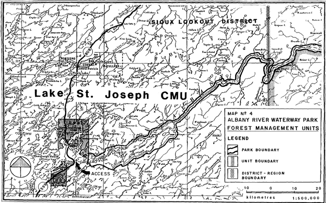 First map of Albany River Waterway showing park forest management units in Sioux Lookout District
