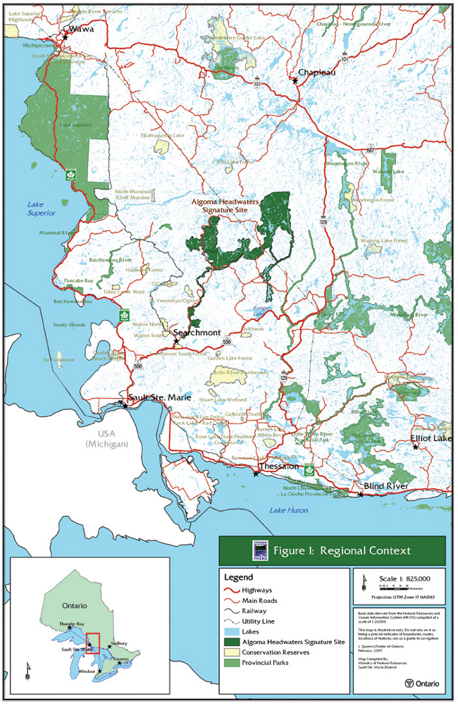 Regional Context map of Algoma Headwaters Signature Site