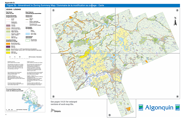 Carte et légende du parc Algonquin