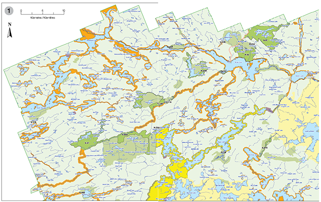Carte détaillée de la partie nord-ouest du parc Algonquin