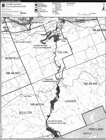 Bear management areas in Amable du Fond River Provincial Park