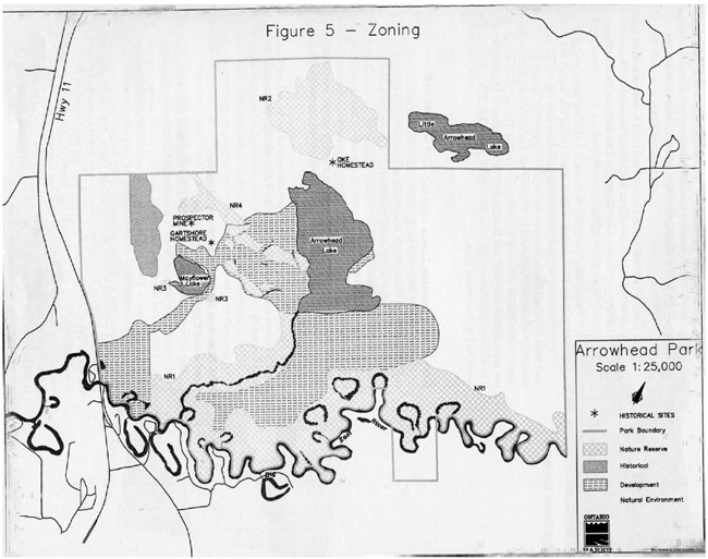 Map showing zoning at Arrowhead Provincial Park