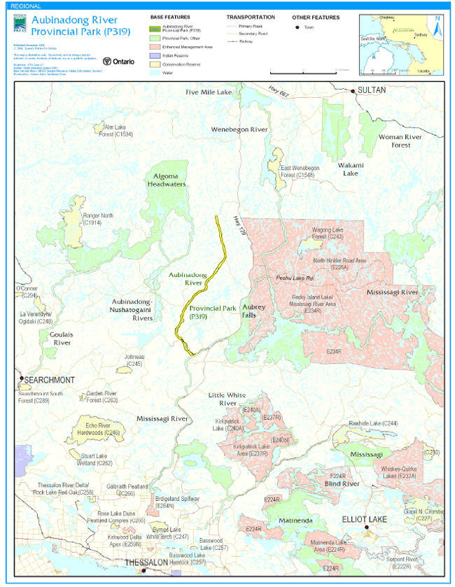 Map of Aubinadong River Provincial Park Regional Setting