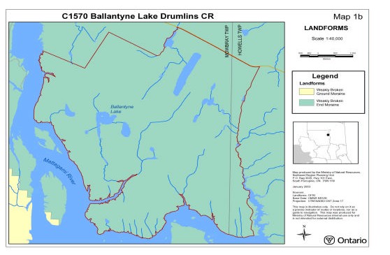 Map of Ballanytyne Lake Drumlins Conservation Reserve Landforms