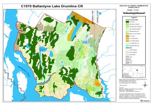 Map of Ballanytyne Lake Drumlins Conservation Reserve Geology and Forest Communities