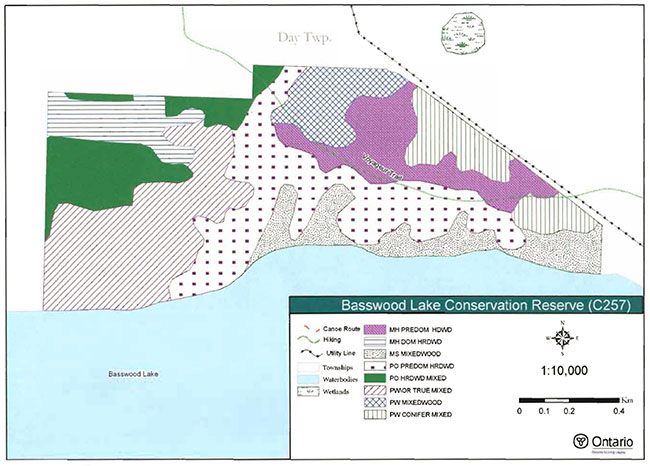 map of Species Composition Map for Basswood Lake Conservation Reserve