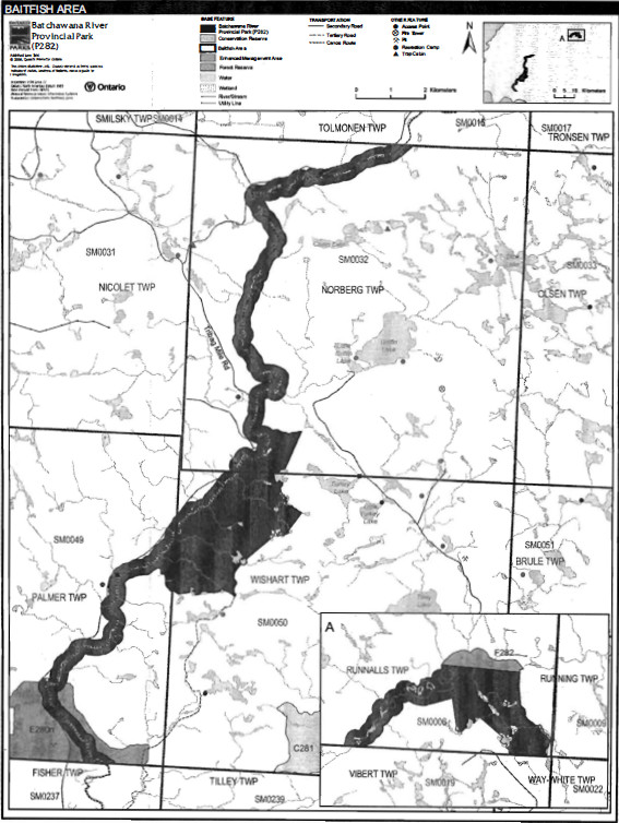 Map showing the Baitfish Area within Batchawana River Provincial Park