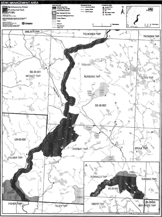 Map showing Bear Management Areas within Batchawana River Provincial Park