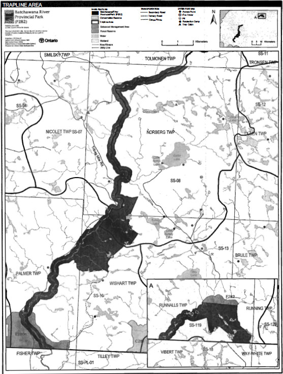 Map showing Trap Line Areas within Batchawana River Provincial Park 