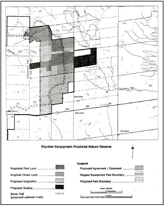 Map showing Bayview Escarpment Provincial Nature Reserve