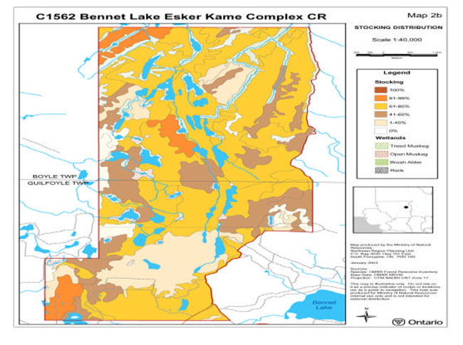 Map of Bennet Lake Eskor stocking.