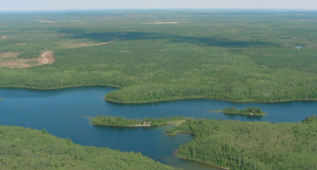 Aerial Photograph looking north over Big Spring Lake.
