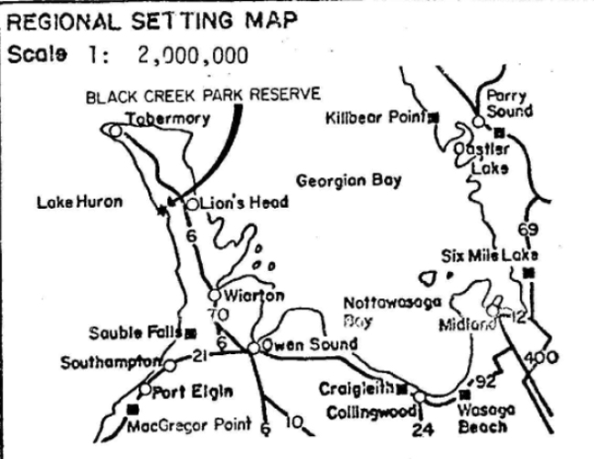 Map showing Black Creek Park Reserve in relation to surrounding region