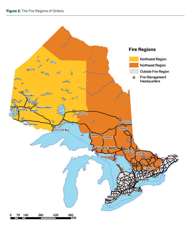 A map of the fire regions of Ontario