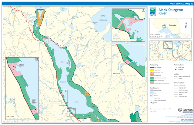 Map showing park zoning of Black Sturgeon River Provincial Park