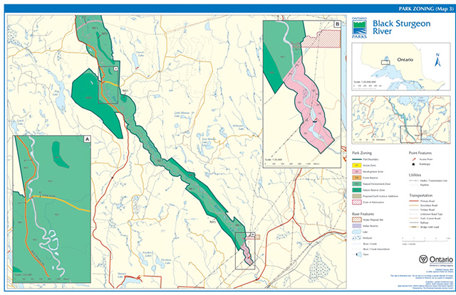 Map showing park zoning of Black Sturgeon River Provincial Park