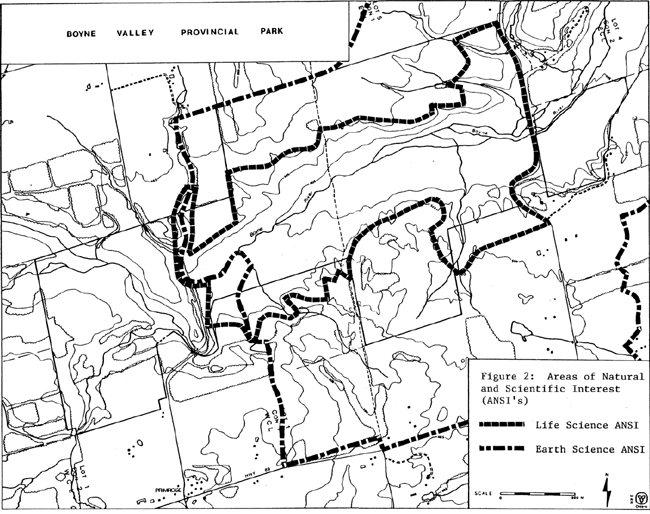 Map of area of natural and scientific interest in Boyne Valley Provincial Park