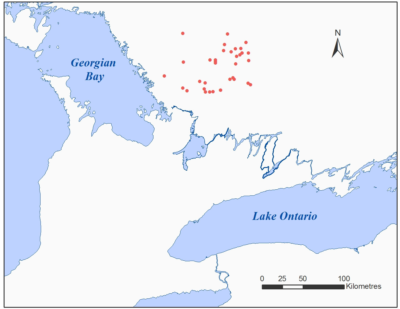 Figure 14: A map of south-central Ontario showing the locations of the study lakes.