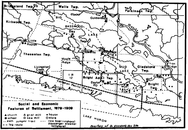 This photo shows the Map of Settlements and routes along the North Shore of Lake Huron from 1879-1909 (Cameron 1993).
