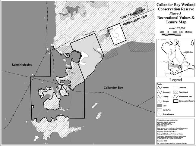 Callander Bay Wetland Conservation Reserve Recreational Values & Tenure Map