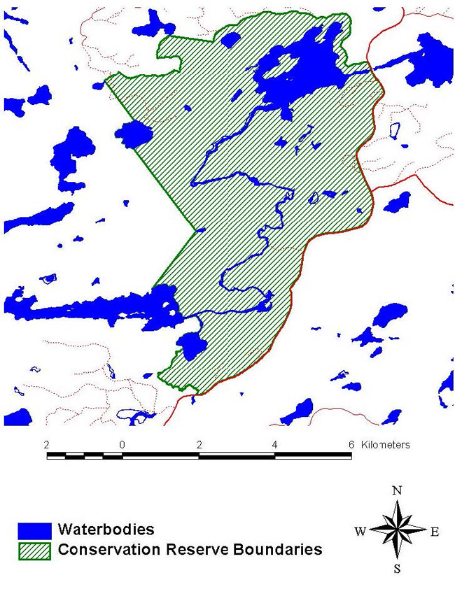 Map showing Campfire River Conservation Reserve boundaries.