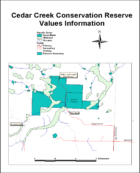 Map showing Cedar Creek Conservation Reserve Value Information