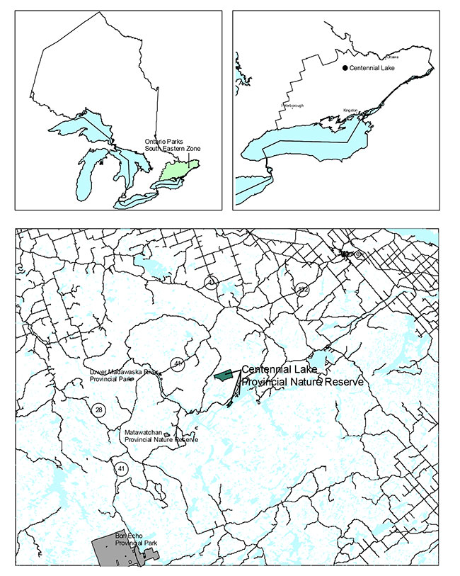 This is a regional settings map for Centennial Lake Provincial Nature Reserve