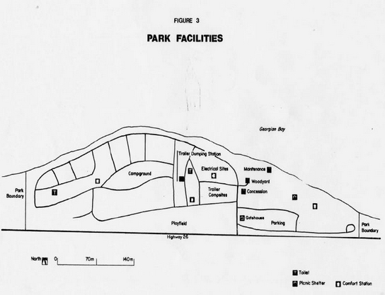 Map showing the park facilities inside of Craigleith Provincial Park