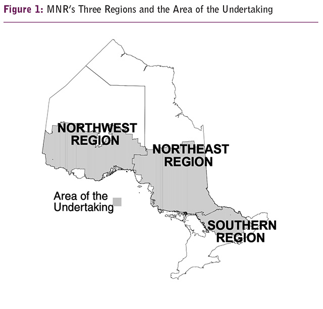 This is Figure 1 map showing the area of undertaking for MNR’s Three Regions.