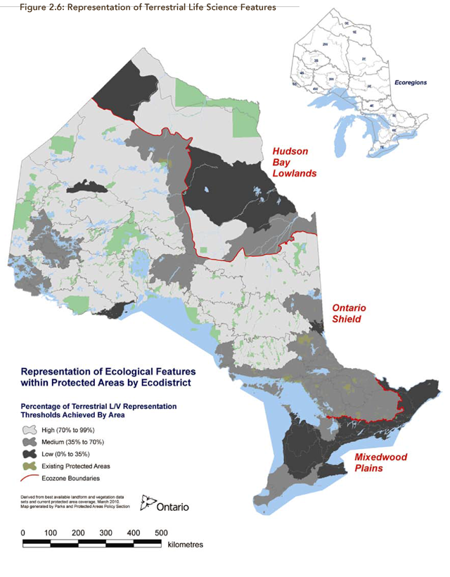 A map illustrating representation of ecological features within protected areas 
