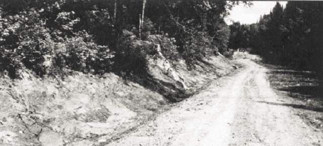 Black and white photo of a roadbed.