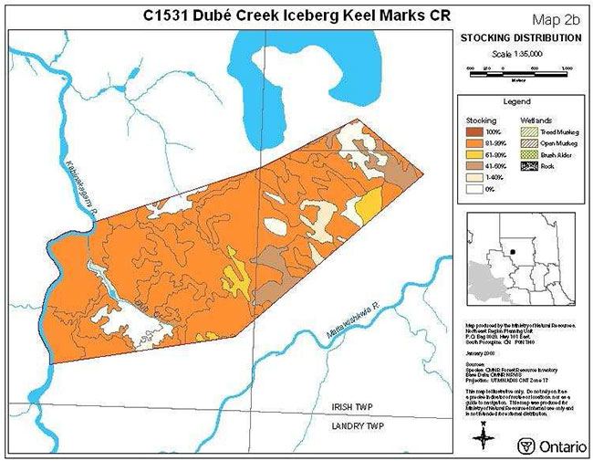 This map shows the stocking distribution for dube creek iceberg keel marks conservation reserve.
