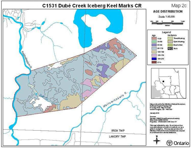 This map shows the age distribution for dube creek iceberg keel marks conservation reserve.