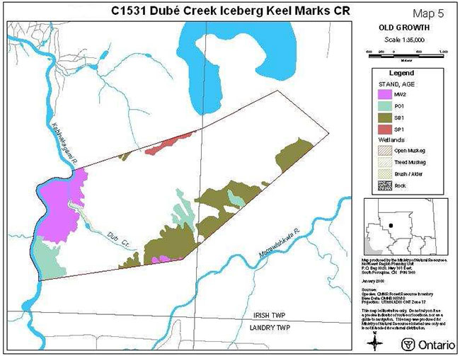 This map shows the old growth for dube creek iceberg keel marks conservation reserve.