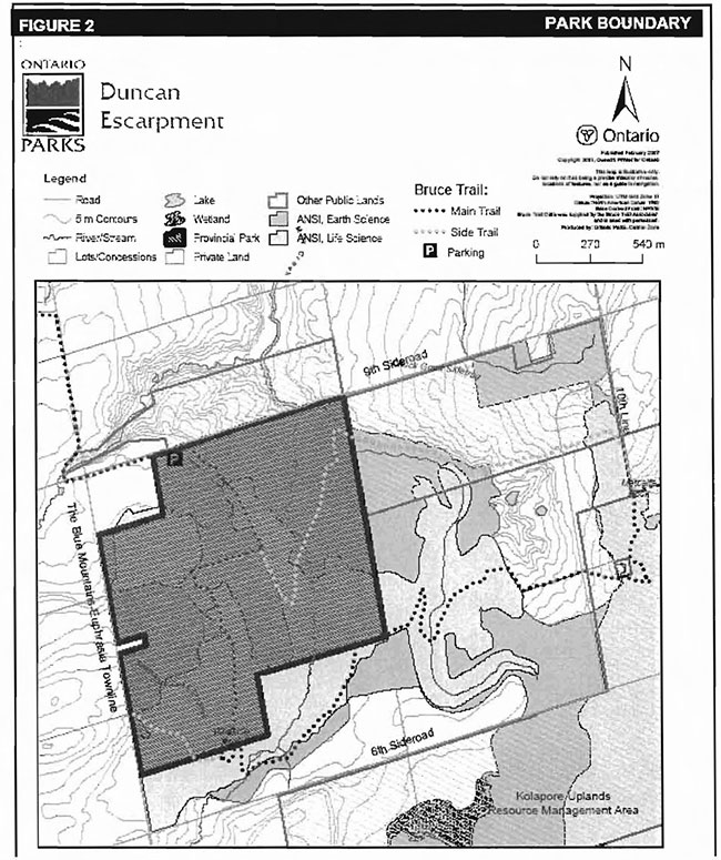 This map shows the park boundary for duncan escarpment.